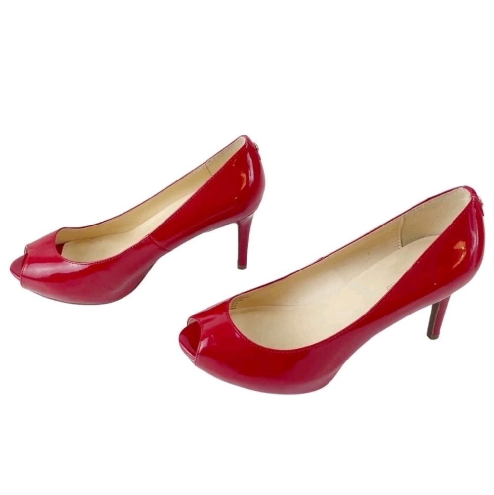 Liz Claiborne Ramona Heels Apple Red Patent Leather Peep Toe Stiletto Size 6M